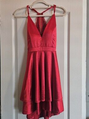 2 For $25🎊 Honey and Rosie Red Satin V-Neck Flared Party Dress